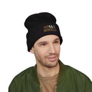 Embroidered 'Scrooge Mandela' Cuffed Beanie — Black Winter Knit Hat
