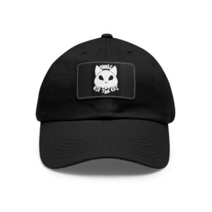 Cat Face Leather Patch Dad Hat — "Humans Ate the Cat" Graphic Cap